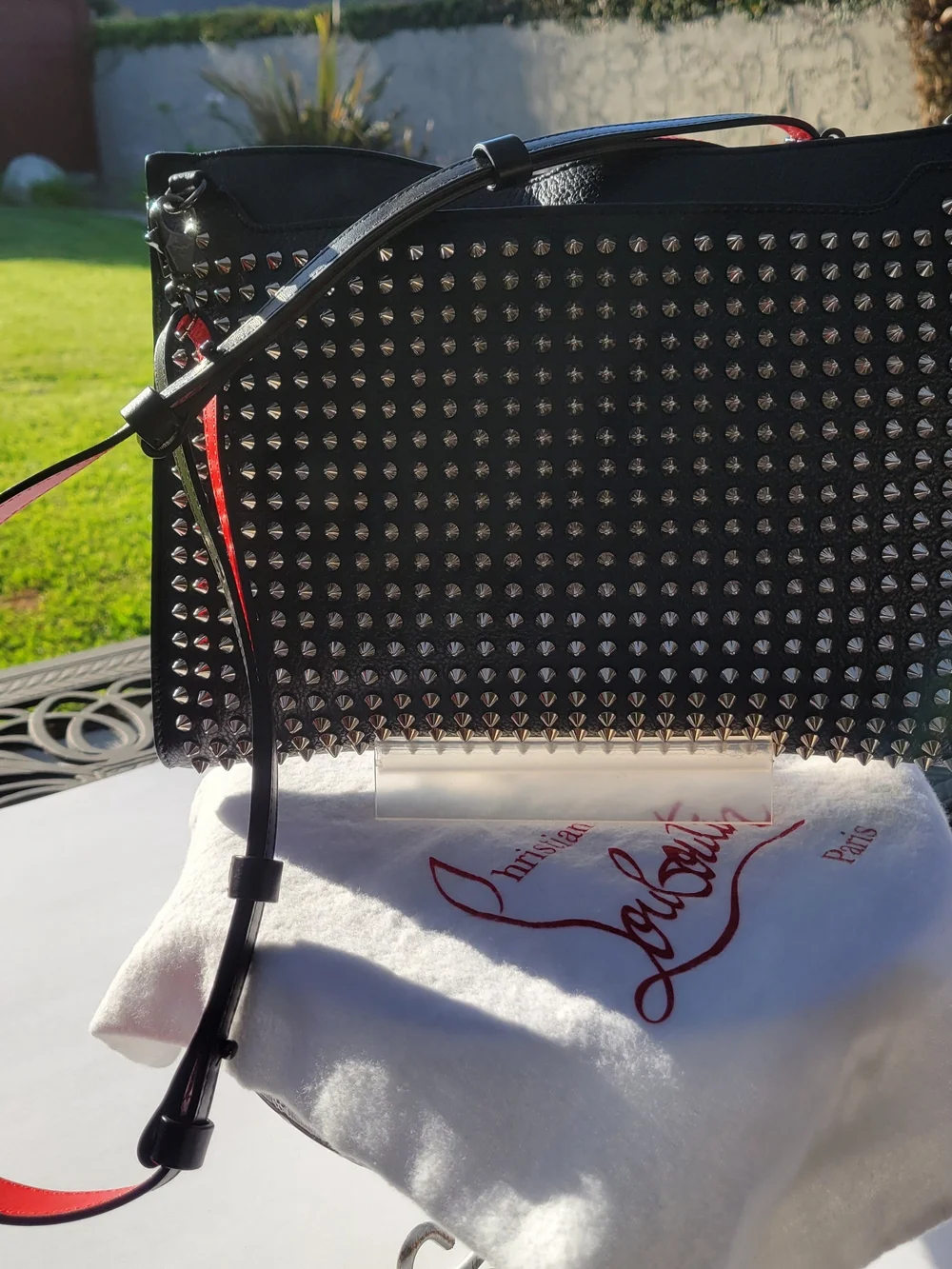Christian Louboutin Black Studded Leather Crossbody/Clutch "'AUTHENTIC" - Picture 2 of 14